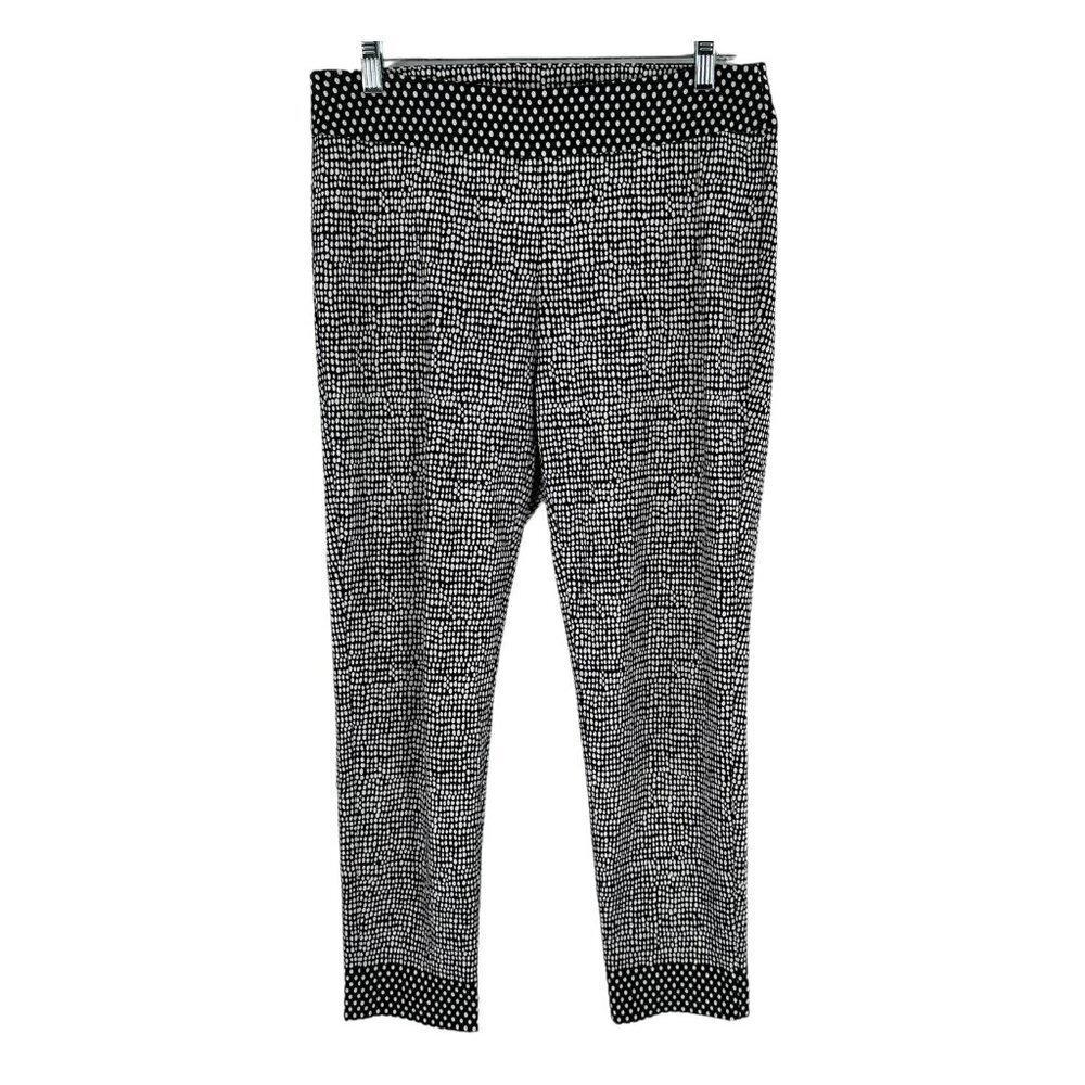 Raffinalla Black and White Artsy Polka Dot Mix Print Stretch Rayon Pants Size 12